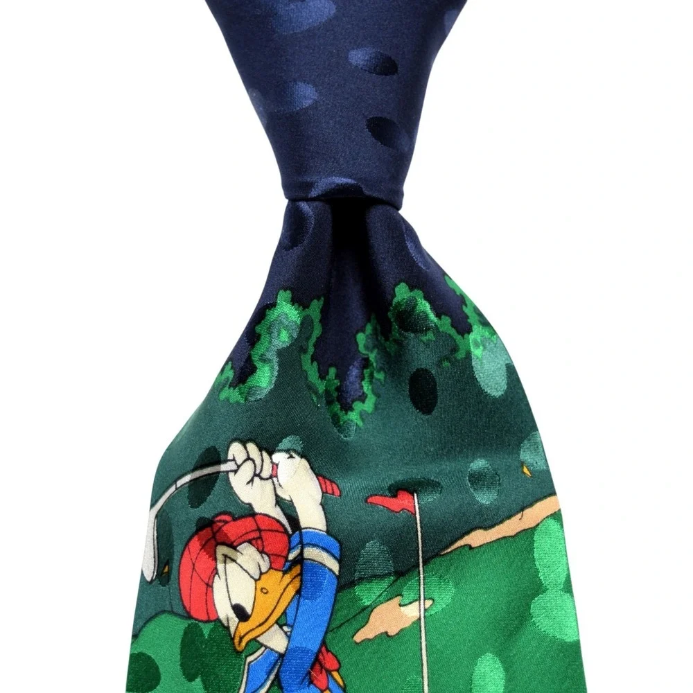 Vintage 90s Disney Store Mickey Mouse Donald Duck Pluto Golf Tie 100% Silk Tie
